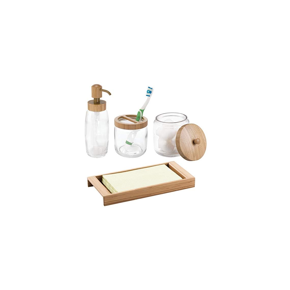 mDesign Glass Soap Dispenser Pump, Canister Jar for Cotton Balls/Swabs