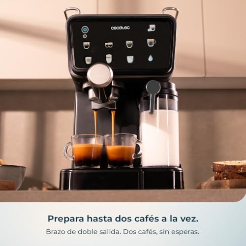 Cafeteras Express Semiautomáticas Power Espresso Touch ColdBrew Latte. 1350W, 20 Bares, Frío, Templado o Caliente, Pantalla Táctil, 1.5L Depósito Agua, 500ml Depósito Leche, Doble Brazo