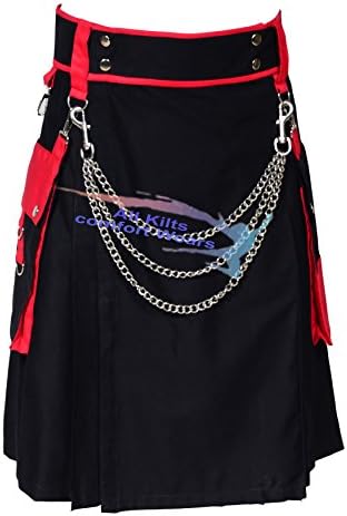 New Men's Fashionable Utility Kilt With Removeable Pockets &amp; Chain (36)
