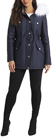 LIPSY Womens Faux Fur Hood Parka Blue US 8 (UK 12)