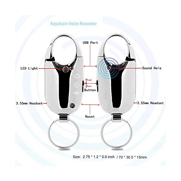 Keychain Digital Voice Recorder,Voice Activated Keyring Audio Recoder,One Switch Operation,Long