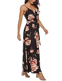 Zattcas maxi vestido sin mangas escote en V, maxi vestido floreado corte imperio informal para mujer