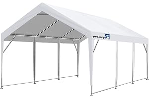 PEAKTOP OUTDOOR 12x20 ft Upgraded Heavy Duty Carport, Portable Car Canopy, Garage Tent, Boat Shelter with Reinforced Triangular Beams and Ground Bar, White