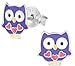 Hypoallergenic Sterling Silver Owl with Hearts Stud Earrings for Kids (Purple/Pink)
