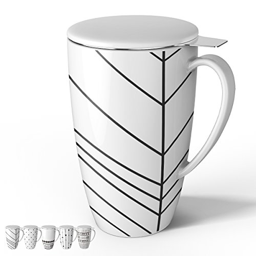 Sweese 2151 porcelain tea mug with infuser and lid, 15 oz