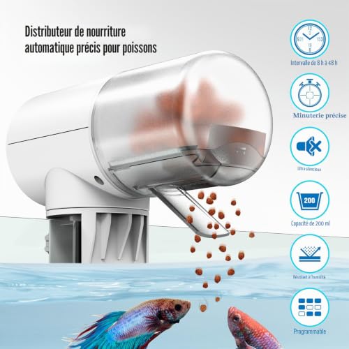 JuzPetz - Automatic Fish Food Dispenser | 4 Programmable Timers | Automatic Aquarium Feeder | Aquarium Accessory | White