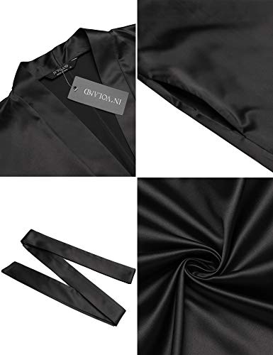 IN'VOLAND Women's Plus Size Pure Colour Short Satin Bridesmaid Wedding Kimono Robes with Oblique V-Neck 1X-5X