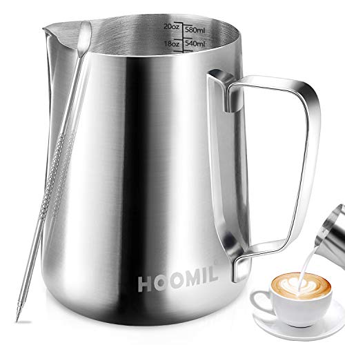 Milk Frothing Pitcher, HOOMIL Stainless Steel Espresso Steaming Pitcher