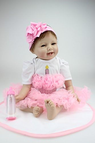 FOGO Reborn Baby Doll, 22" Lovely Soft Silicone Lifelike Magnetic Mouth Boy Girl Toy Smiling Baby