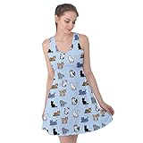 PattyPattern Womens Cute Cat Breed Cartoon Pattern Reversible Sleeveless Dress (3XL, Light Blue)