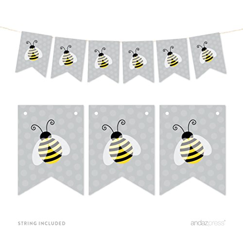 Andaz Press Hanging Pennant Party Banner with String, Honey Bee Bumblebee, 9-Feet, 1-Set, Decor Paper Decorations, Includes String