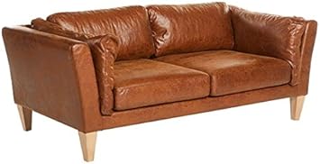 Canape Design Vintage 3 Places Simili Cuir Camel Winston L 188cm