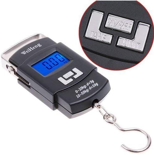 Baluda Plastic Electronic Kitchen LCD Display Scale Pocket Digital Weighing Fishing and Luggage Hanging Hook Scales, 50kg, 110lb (Black, 7297)