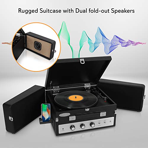 Updated Version Pyle Portable Bluetooth Suitcase Record Player w/ Dual