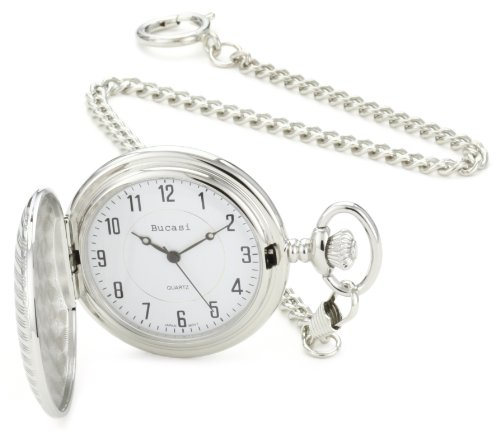 Bucasi PW1020SG Hunting Case Engravable Silver Gold Tone Chain Pocket Watch