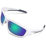 TOREGE Polarized Sports Sunglasses for Man Women Cycling Running Fishing Golf TR90 Unbreakable Frame TR011 (White&Black Frame with Green Lens)