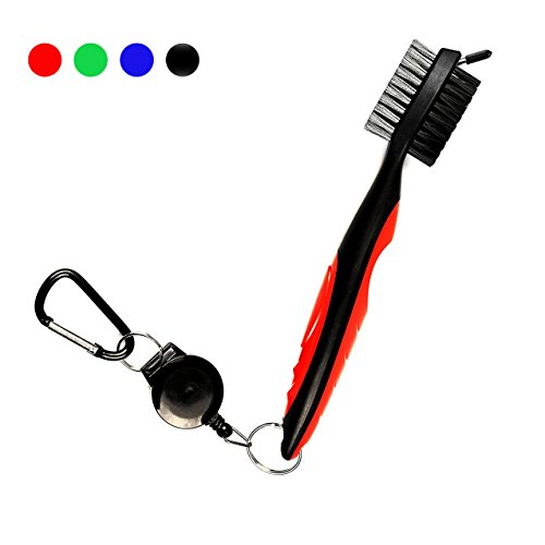 Hsxfl Golf Club Brush with Groove Cleaning Spike,2 Ft Retractable Cord and Clip.Lightweight and Stylish, Ergonomic Design, Golf Accessories Easily Attaches to Golf Bag(Red) - Thumbnail 6