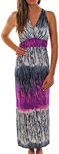 Huefulin Lightweight Full Length Summer Maxi Dress in 5 Vivid Colors (Medium, Purple)