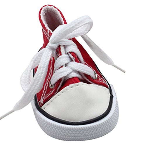 Fiaya 18 inch Our Generation American Girl Doll Sequins Canvas Lace Up Sneakers Boards (Red) - Thumbnail 2