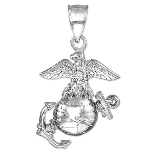 Sterling Silver US Marine Corps Large Military Patriot Pendant