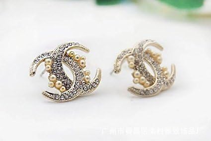 Women's Fashion Jewelry Stainless Steel and Crystal Ear Stud/ Earring (moon stud)