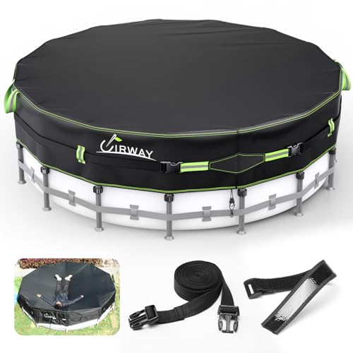 UIRWAY 500D Poolabdeckung Rund 548cm [Verbesserte Schwerlastplane] Abdeckplane Pool mit UV-Schutz, Neue Super-Winddichte Spanngurte mit Gel-Beschichtu