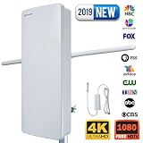 Outdoor HDTV Antenna-ANTOP 400-BV Flat Panel Amplified Antenna with Noise-Free 4G Filter for VHF Enhanced, 70 Miles Multi-Directional Reception Range, 39ft Detachable Coaxial Cable, Waterproof
