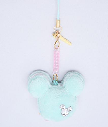Mobile phone cleaner Mickey Shape macaroon strap (with earphone jack) Green rhinestone [Disney Resort Limited]