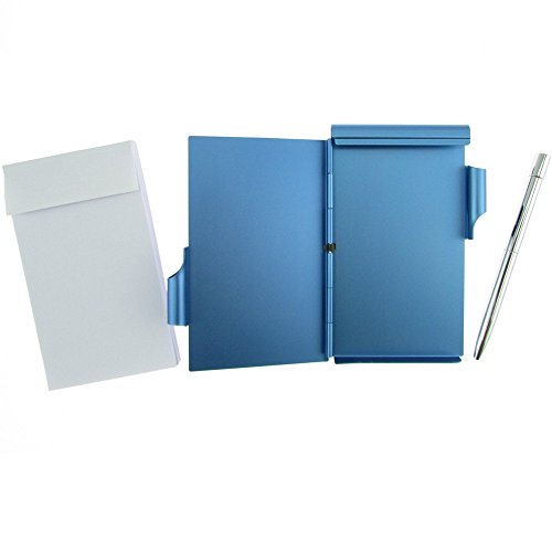 Cmxsevenday C68809 Pocket Size Aluminium Alloy Memo Pad Holder, with Ball Point Pen - Light Blue