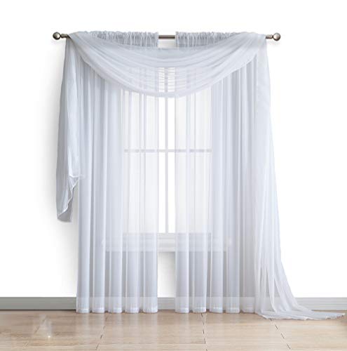 LINENZONE Pair of 2 Rod Pocket Short Window Treatments. Great Farmhouse Style Sheer Curtains for Living Room, Bedroom, Dining Room, Patio or Canopy Bed. (Amazing Sheers - 56" W x 63" L, White)