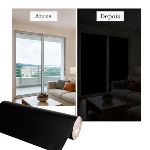 Película Adesiva Blackout Bloqueia Luz Solar Vidros Janela Box Impermeável (2m x 50cm)