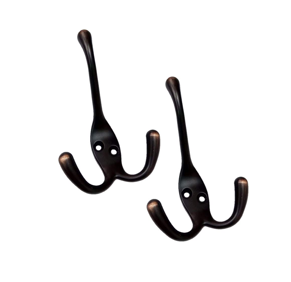 QCAA Premium Quality Coat Hat Hook Three Prongs Hook, 4", Zinc Die Cast, Oil Rubbed Bronze, 2 Pack, Made in Taiwan