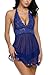 Avidlove Women V-neck Lace Babydoll Mesh Chemise Sleepwear Sexy Open Back Lingerie Blue Small