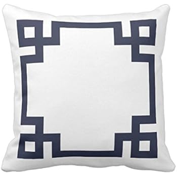 TORASS Throw Pillow Cover Cute Preppy Navy Blue and White Greek Key Girly Decorative Pillow Case Home Decor Square 18 x 18 Inch Pillowcase