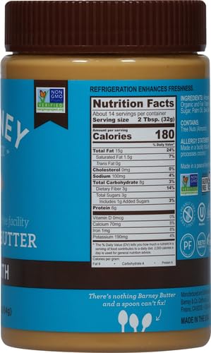 BARNEY BUTTER ALMOND BUTTER, SMOOTH, NO STIR, NON-GMO, SKIN-FREE, PALEO FRIENDLY, KETO, 16 OUNCE