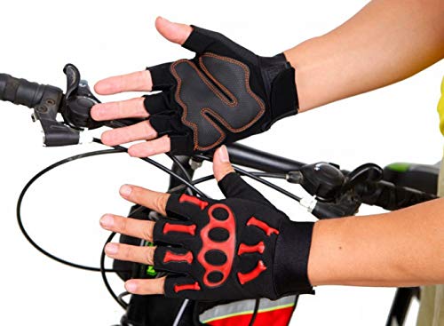 SED Outdoor Riding Hiking Gloves Men and Women Non-Slip Sun Fitness Silicone Pattern Half Finger Gloves,Red,One Size