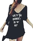 Rainlover Womens Letters Print Baggy Swimwear Bikini Cover-ups beach Dress (ZZ-Black)