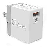 Quick Charge 3.0 USB Wall Charger CHGeek Qualcomm Certified QC 3.0 USB Travel Adapter with Foldable Plug 18W Fast Charging Charger for iPhone 7 Plus 7 6S Galaxy S7 S6 LG G5 V20 iPad Kindle-CH06S