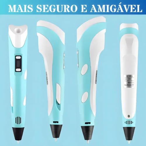 Caneta 3D com LCD, Inclui Filamentos Coloridos, Brinquedo Educativo | para Desenho e Criação Artística Para Adultos e Crianças, Cabo USB incluso - Produto Premium