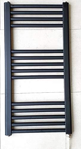 Greenedhouse 400w x 800h Black Electric Flat Heated Towel Rail Bathroom Radiator, Matt Black, 400mm x 800mm