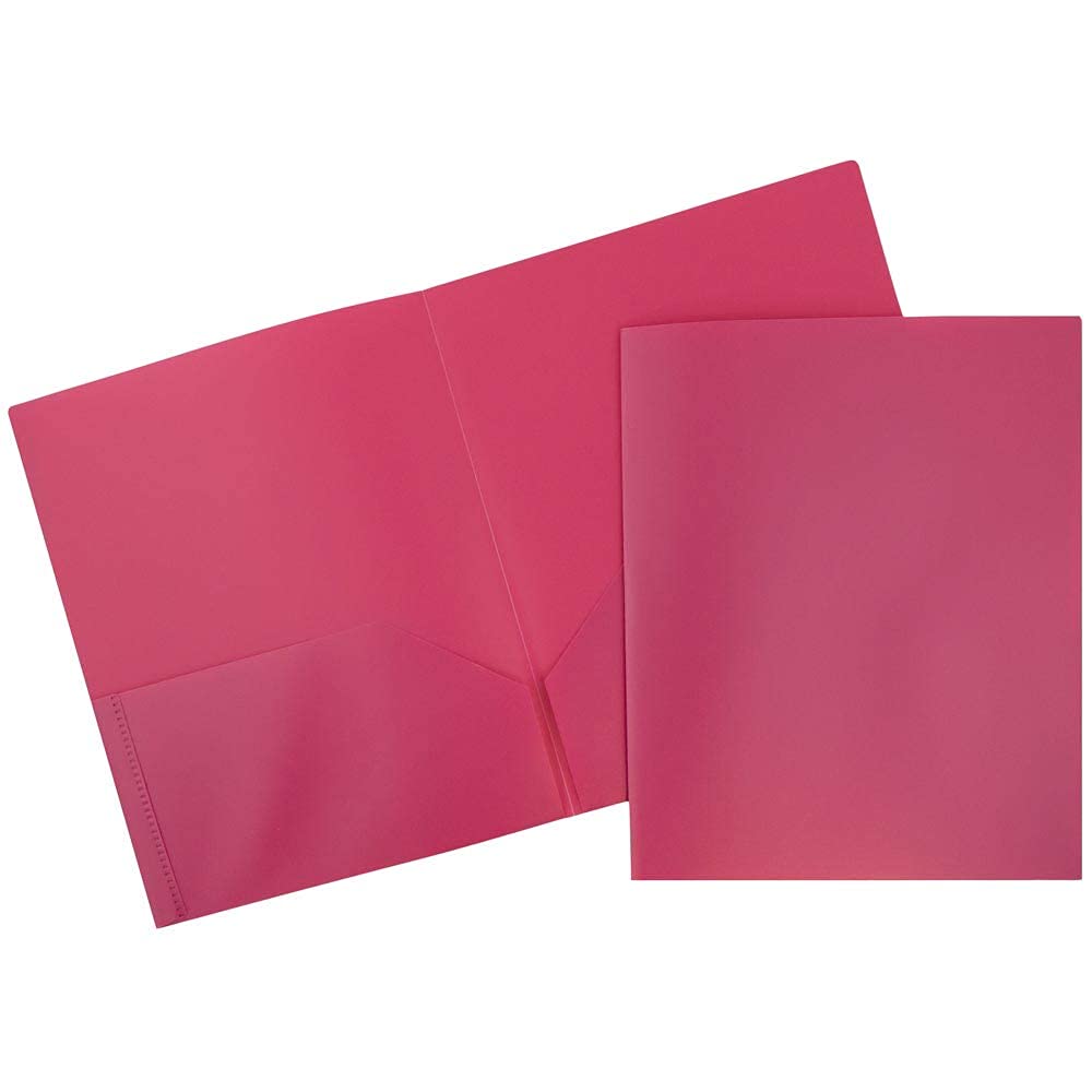 JAM PAPER Plastic 2 Pocket School POP Folders - Fuchsia Hot Pink - 6/Pack