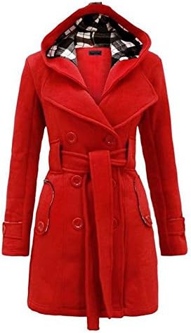 Zjzhao shop New Winter Women Warm Double-breasted Hooded Belt Long Slim Jacket Coat Outwear (2XL(US8/AU12/EU38), Red)