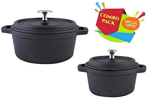 Alpha Global Cast Iron Non-Stick Cookware Black Combo Pack (6 inch and 4 inch Dutch Ovens)