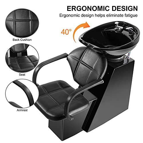 Shampoo Bowl Backwash Barber Chair W/Adjustable Ceramic Bowl Sink W