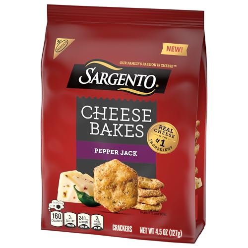SARGENTO® CHEESE BAKES PEPPER JACK CRACKERS, CHEESE CRACKERS, LUNCH SNACKS, 4.5 OZ