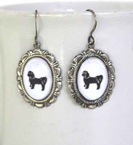 Shih Tzu Dog Earrings Silver Plated Cabochon Cameo Silhouette Pierced