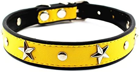 Colorful Personalized Design Skull/Rivet/Star Puppies Cats Collar 9 Colors Optional Red/Yellow/Black/Brown/Pink/Green/Orange/ Rose Red/ Blue (S, Yellow (Stars))