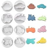 8 Pieces Vehicle Baking Cutter 3D Cartoon Transport Car Cookie Pie Crust Cutters Pastry Fondant Stamp Baking Molds Cake Decorating Tools with Handle Spring Device, Direct Embossing
