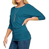Made By Johnny Women's Dolman Top – Short Sleeve, Boat Neck, Side Shirring, Rayon/Spandex, Red, Large - View #8