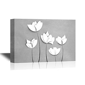 Canvas Wall Art - Abstract White Flowers on Grey Background - Gallery Wrap Modern Home Art | Ready to Hang - 12x18 inches